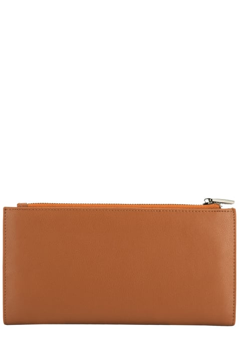 Smooth Leather Long Zip Top Pocket Purse