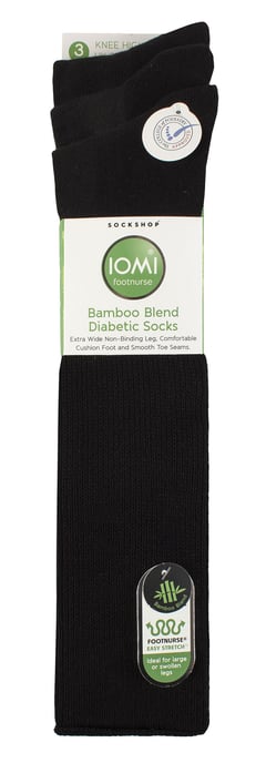 Kniestrümpfe für Diabetiker | IOMI | 3er-Pack Bambus Socken für geschwollene Füße | Lange, extra breite, nicht bindende, weiche Socken - Schwarz - Image 2