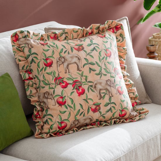Wylder Tropics Okara Elephant Printed Ruffle Polyester Filled Cushion