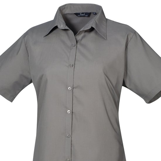 Premier Damen Kurzarm Popeline Bluse / Arbeitshemd (Dunkelgrau) - Image 2