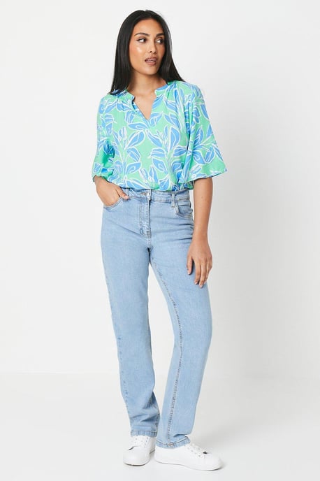 Petite Green Floral Flute Sleeve Blouse