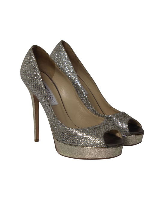 Jimmy Choo Dahlia Plateaupumps mit Peeptoe aus silbernem Glitzer - Image 3