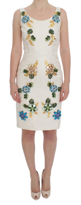 Dolce & Gabbana Damen Kleid aus weißem Brokat mit Kristallen - Image 1