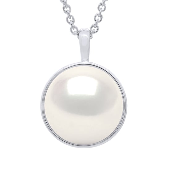 Necklace with Beaded Pendant Yellow Gold Surroundings Sleek - Real Cultured Freshwater Pearl Button 10-11 mm