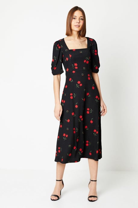 Floral Seamed Midi Dress