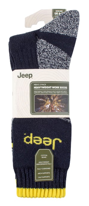 Herren Heavy Duty Work Socken mit Arch Support | Jeep | Full Cushion High Performance Cotton Boot Socken mit verstärkter Ferse und Spitze - Navy / Grau - Image 2