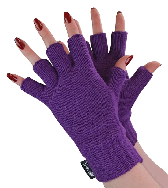 Ladies Thermal Fingerless Gloves | THMO | Winter Fleece gefüttert Soft Thinsulate Handschuhe für Frauen - Lila - Image 1
