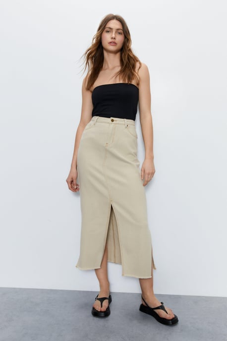 Split Front Denim Maxi Skirt