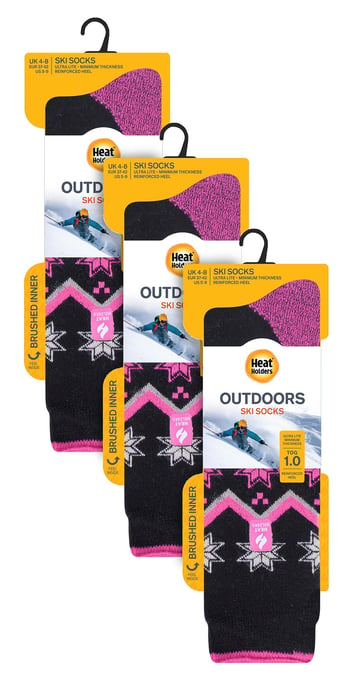 3 Paar Multipack Ultra Lite Damen Skisocken | Wärmehalter | Damen Funky Patterned Striped Knee High Socks - Black Fairisle - Image 2