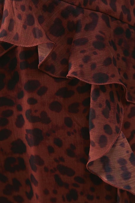 Chiffon Animal Print Cold Shoulder Ruffle Detail Maxi Dress