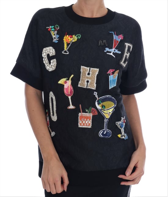 Dolce & Gabbana Damen schwarzer Brokat-Cocktail-Kristallpullover - Image 1