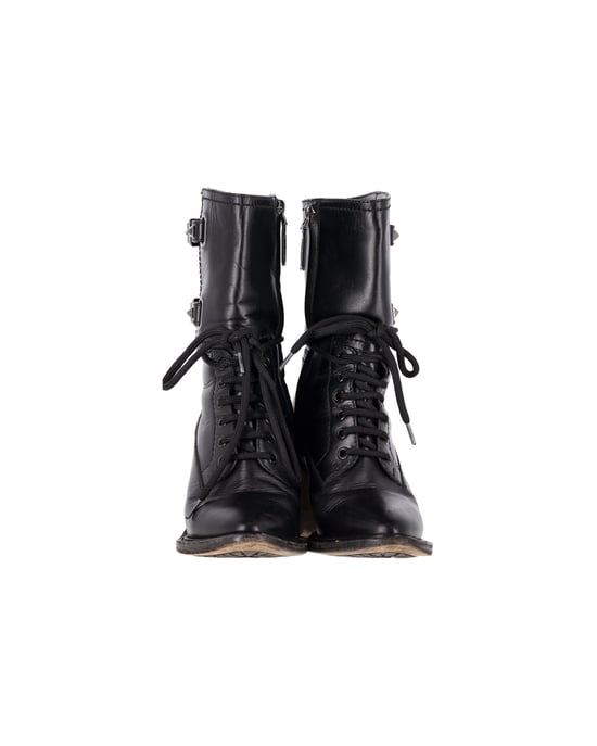 Valentino Garavani Rockstud Doppel-Schnallen Stiefeletten aus schwarzem Leder - Image 2
