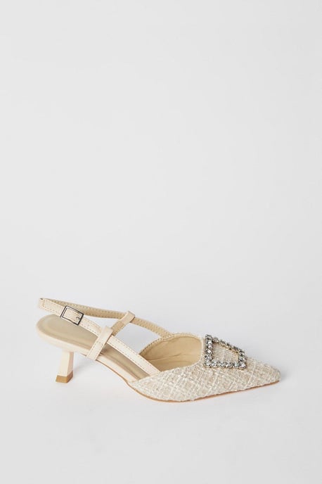 Faith: Cassidy Woven Textile Jewelled Brooch Detail Slingback Court Shoes