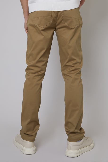 Light Brown 'Ego' Cotton Slim Fit 5 Pocket Chino Trousers With Stretch
