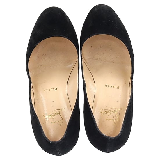 Christian Louboutin Runde Zehen Chunky Heel Plateau-Pumps aus schwarzem Wildleder - Image 3
