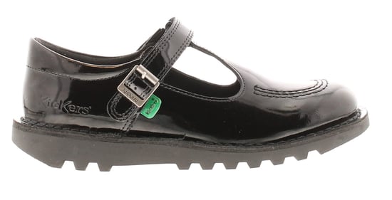 Kickers Girls School Shoes Kick T Bar Leather Hook and loop black