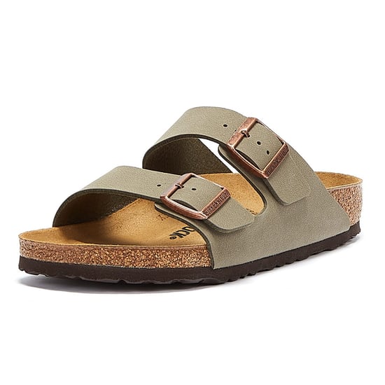 Herren Womens Birkenstock Arizona Birko Flor Nubuck Stein Sandalen - (Grau) - Image 3