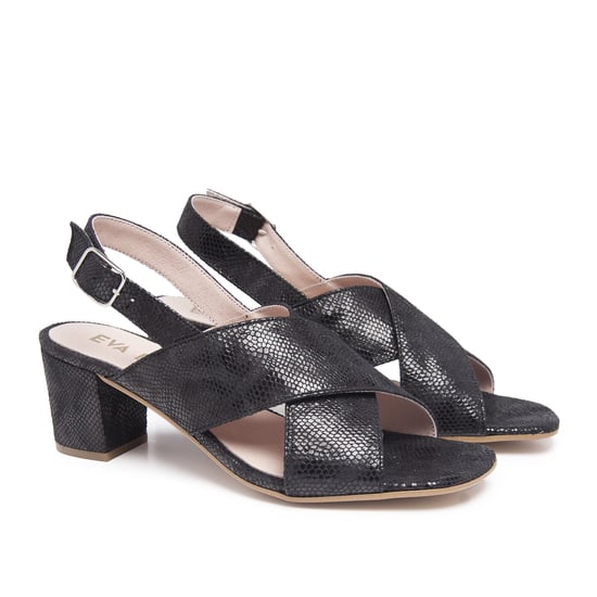 Leather Sandals Heel for Women Heeled Black Shoes Eva Lopez