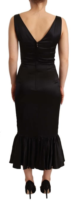 Dolce & Gabbana Damen Schwarzes Seiden-Stretch-Mermaid-Midi-Kleid - Image 3