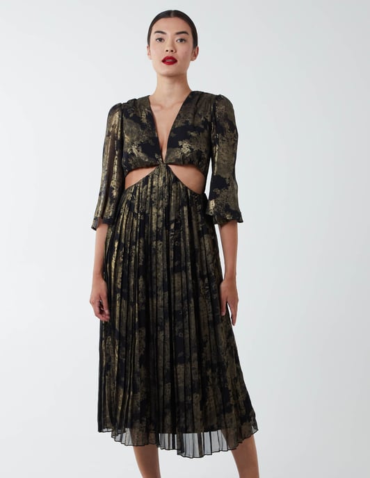 Pleated Cut Out Midi Dress