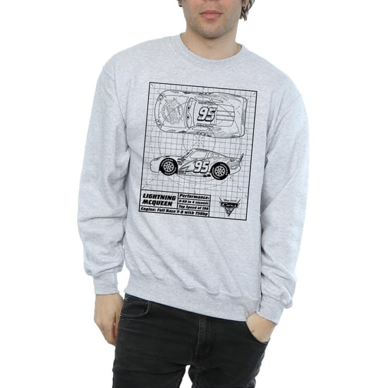 Disney Mens Cars Lightning McQueen Blueprint Sweatshirt (Sports Grey)