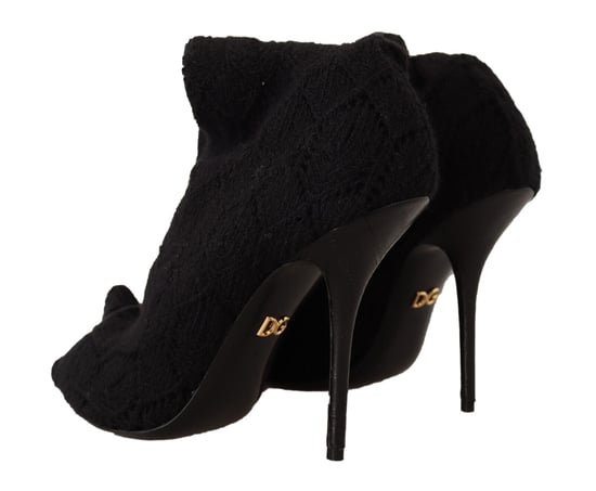 Dolce & Gabbana Damen Schwarze Stretch-Socken Kniestrümpfe Booties Schuhe - Image 4