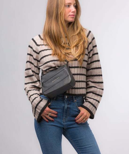 Helena' Black Nappa Leather Cross Body Bag