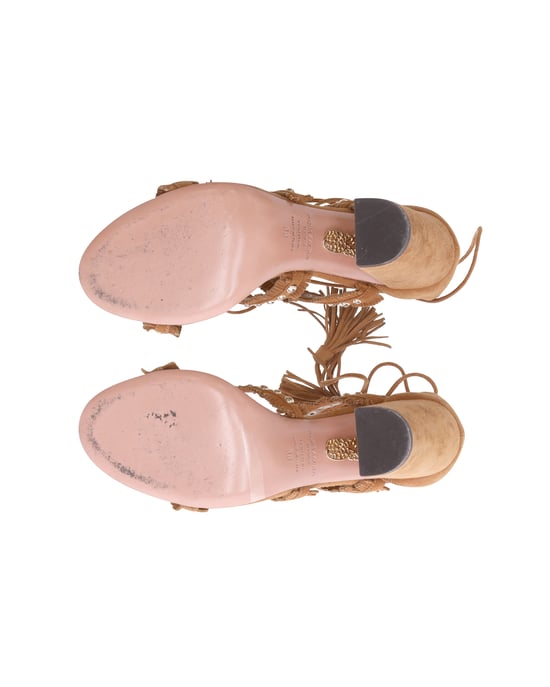Aquazzura Gladiator Sandalen mit Quastenakzenten aus braunem Wildleder - Image 6
