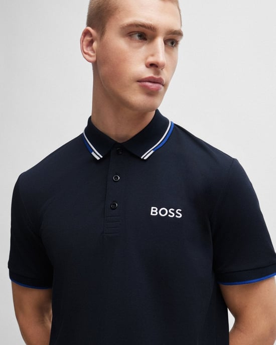 BOSS Green Paddy Pro Mens Cotton Blend Polo Shirt With Contrast Logos NOS - Image 2