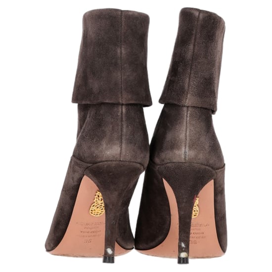 Aquazzura Gefaltete Knöchelstiefel mit Absatz aus braunem Wildleder - Image 5