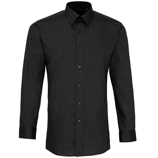 Premier Herren Popelin Hemd, langärmlig (Schwarz) - Image 1