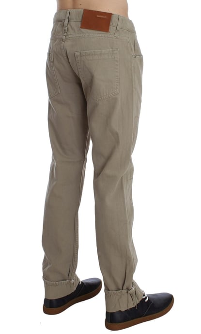 Acht Men's Beige Cotton Patchwork Jeans