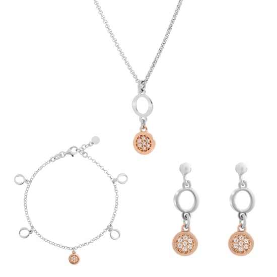 Orphelia 'Maite' Damen 925 Sterling Silber Set: Kette + Armband + Ohrringe - Silber/Rosé SET-7376 - Image 1