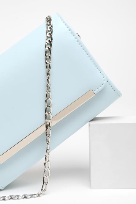 Blue Faux Leather Chain Bag