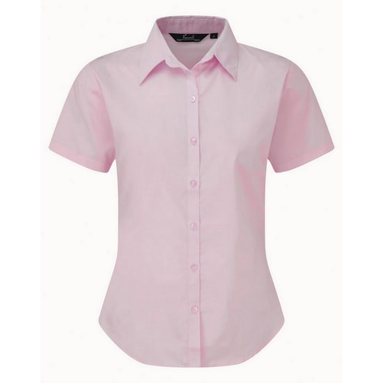Premier Damen Kurzarm Popeline Bluse / Arbeitshemd (Rosa) - Image 1