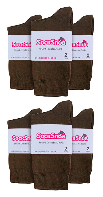 Einfarbige Damensocken mit hohem Baumwollanteil | 12 Paar Multipack | Socken-Snob | Dünne, bequeme, farbenfrohe Crew-Söckchen für Damen in Hellbraun - Image 2