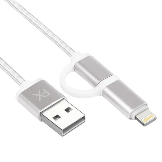 FX 2 in 1 Braided Charge & Sync Cable - 3m : Silver
