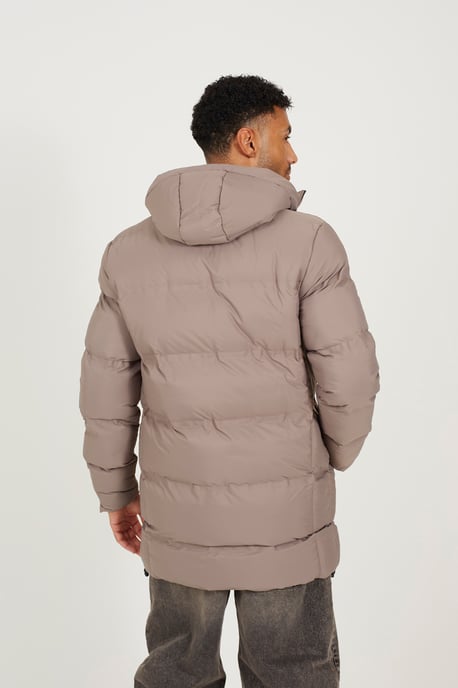 Taupe Longline Padded Hooded Jacket