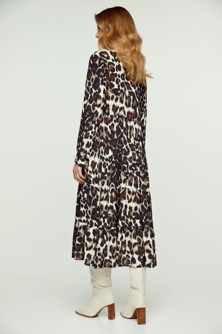 Animal Print Tiered Dress with Button Detail