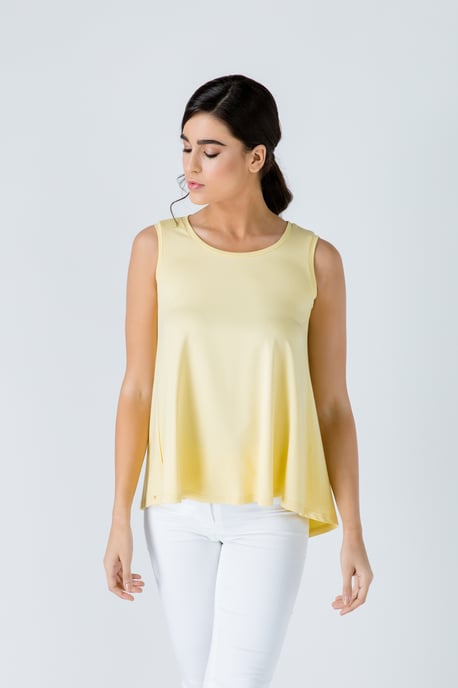 Yellow Sleeveless Top with Rounded Hemline