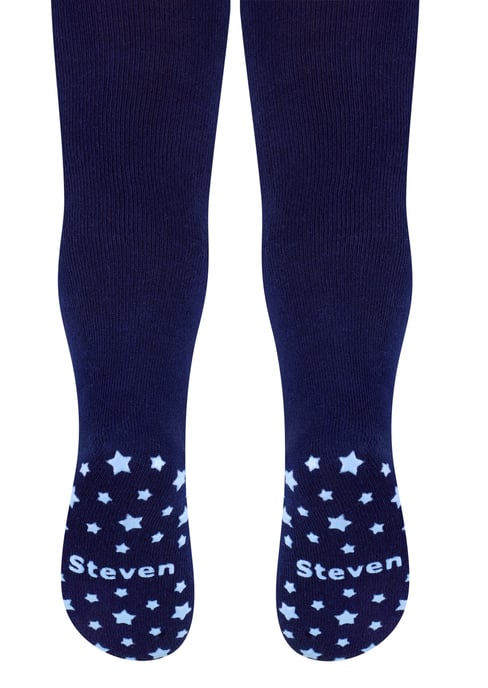 Baby Strumpfhose mit Griffen | Steven | Weiche Anti-Rutsch-Strumpfhose aus Baumwolle mit Mustern - Sterne (Navy) - Image 2