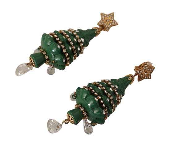 Dolce & Gabbana Damen Goldene Weihnachtsbaum Kristall Messing Clips Ohrringe - Image 3