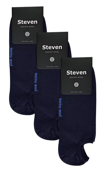 Steven - 3 Paare Multipack Herren Merinowolle unsichtbare Socken - Navy - Image 2