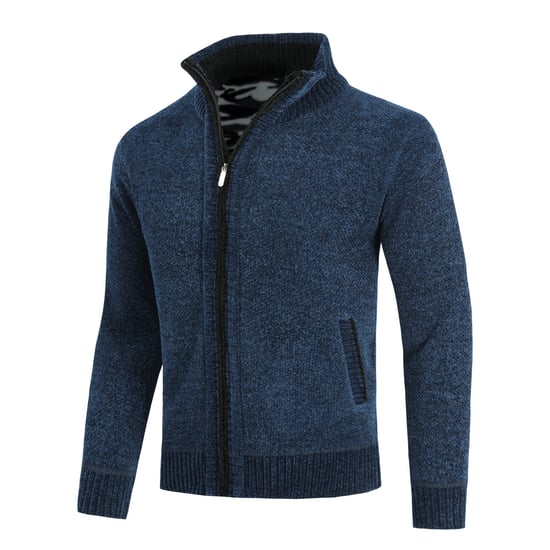 Herren-Cardigan mit Rei?verschluss, Stehkragen und gefuttertem Grobstrickpullover Blau - Image 2