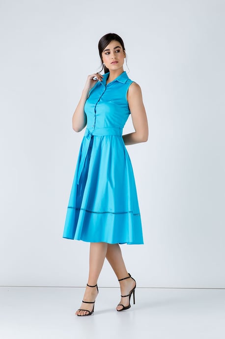 Türkisfarbenes Kleid mit Knopfleiste - Image 4