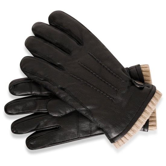 Barneys Originals Gift Boxed Black Goat Leather Glove with Cream Knit Cuff