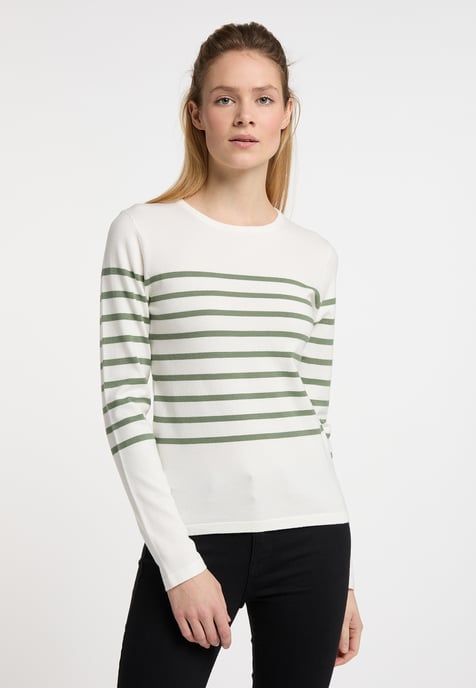 Dreimaster Strickpullover Damen Wollweiss Oliv - Image 2