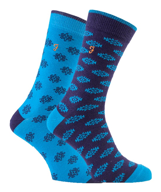 Farah - 2 Paar Herren Retro-Baumwollsocken mit flippigen Mustern - FVS010PUR - Image 1