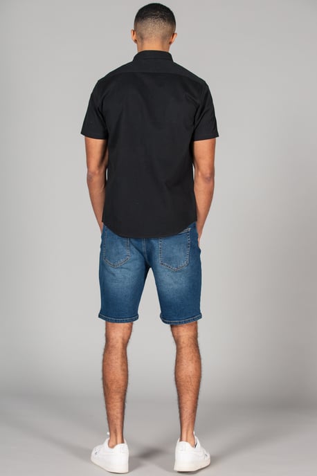 Black Cotton Short Sleeved Button-Up Oxford Shirt