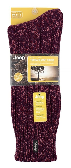 Herren Wolle Wandern Socken | Jeep | Knit Ribbed Design gepolstert Boot Socken für Trekking, Laufen, Wandern - Brown / Berry - Image 2